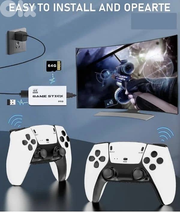 Game stick console set 2.4G wireless 3D 4k ultra HD double rocker 6