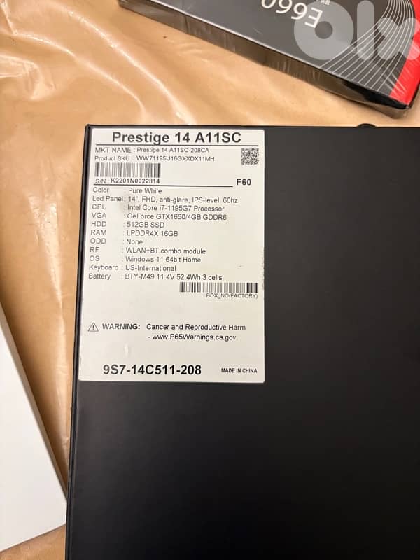Msi prestige i7 11th gtx 1650 4gb max q same as new 5