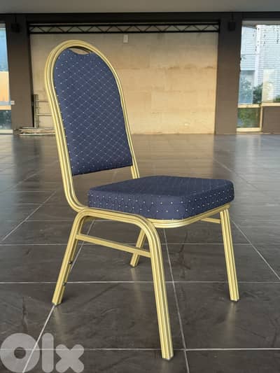 Banquet Stacking Dining Chair Navy Blue Gold Frame