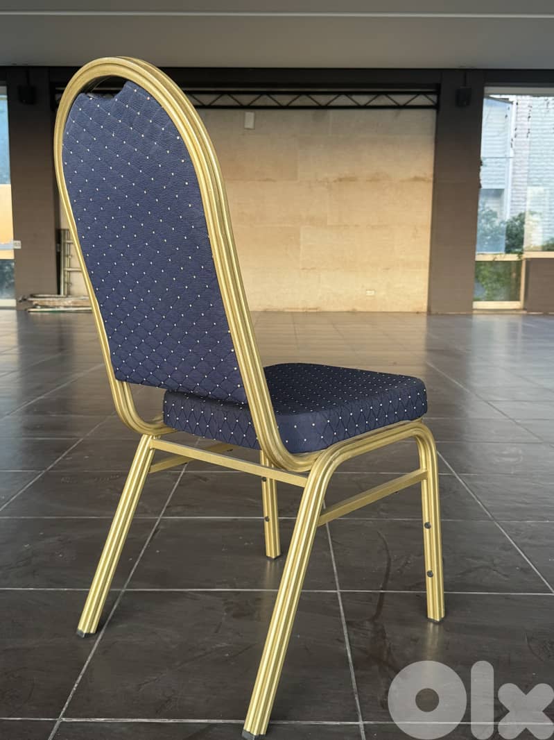 Banquet Stacking Dining Chair Navy Blue Gold Frame 1