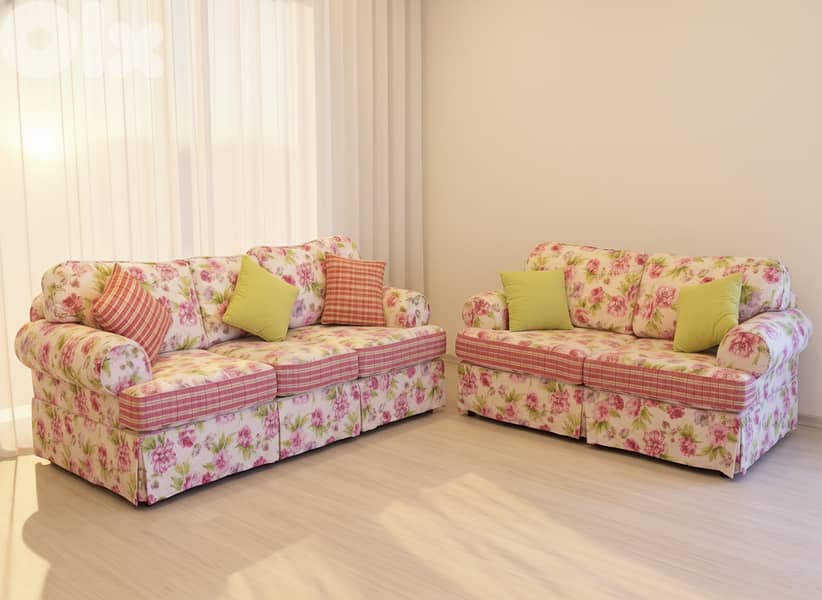Full Salon Set for Sale – Floral Sofas & Smart Mechanism Center Tab 8