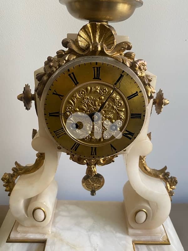 old french alabaster marble clock. works 1