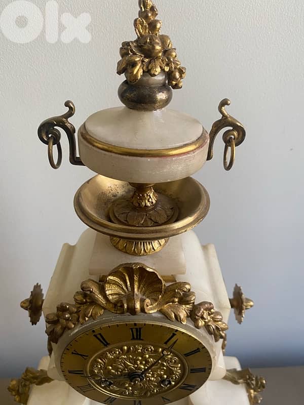 old french alabaster marble clock. works 2