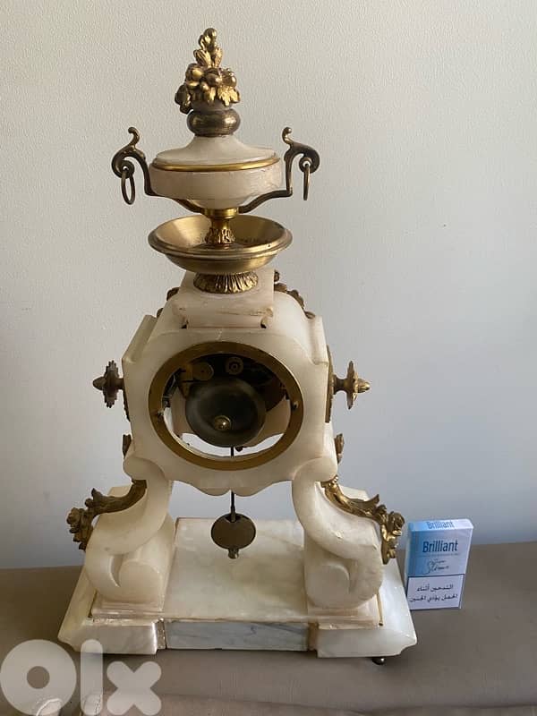 old french alabaster marble clock. works 6