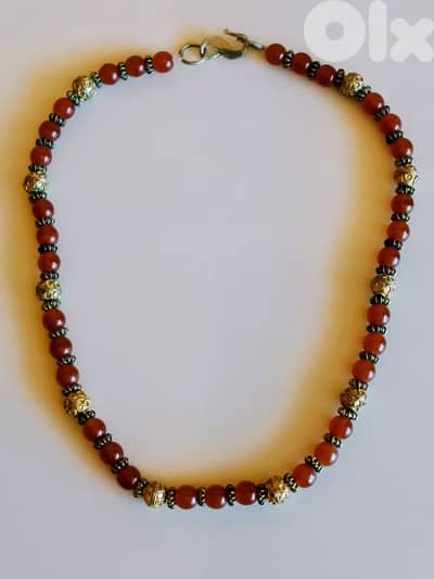 عقد عقيق يماني قديم Vintage Unique Handmade Carnelian Beaded Necklace