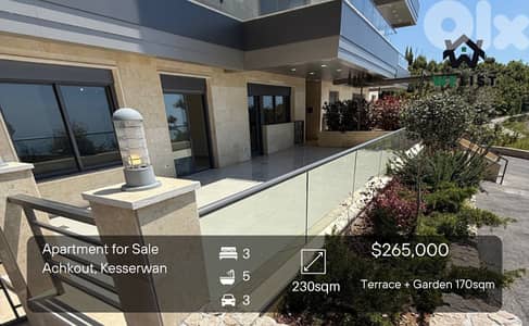 Apartment + Terrace and Garden 170sqm for sale in Achkout