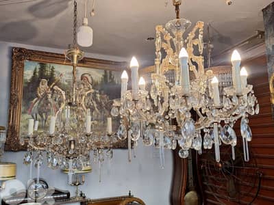 2 antique original czech marrie theresa crystal chandeliers