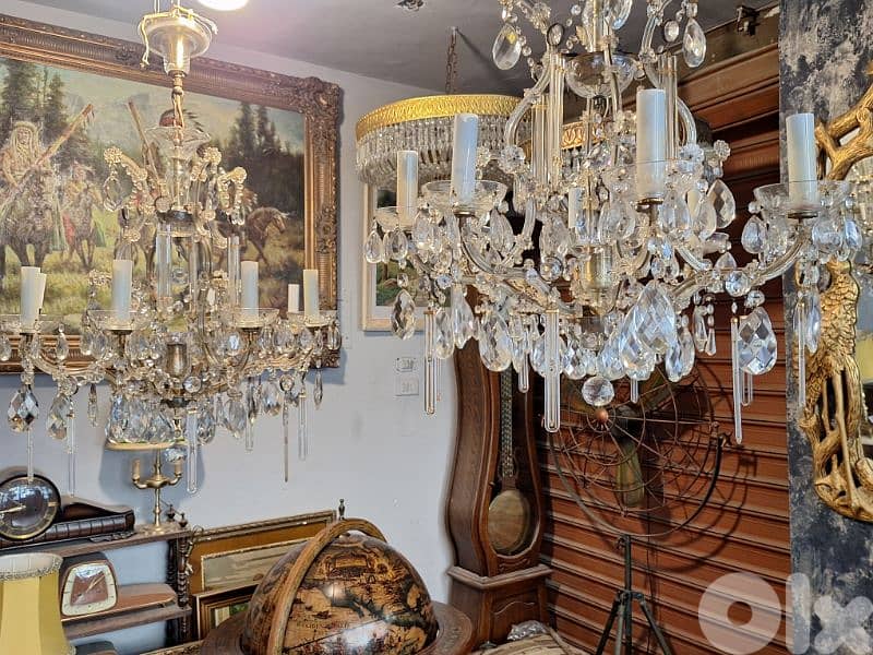 2 antique original czech marrie theresa crystal chandeliers 2