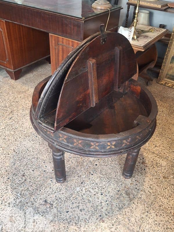 antique rustic round solid wood and bronze table 3