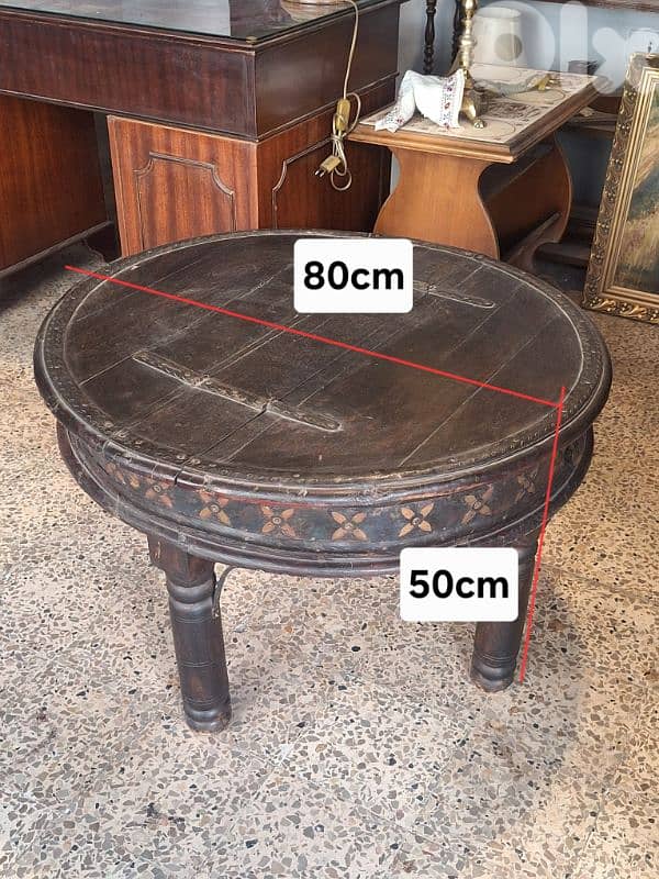 antique rustic round solid wood and bronze table 5