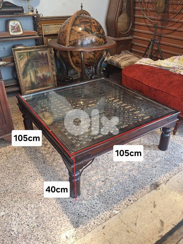 antique solid wood and iron coffee table 1