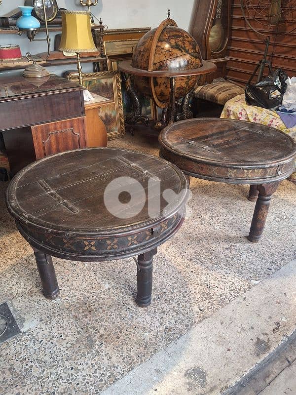 2 antique solid wood and bronze coffee tables 2