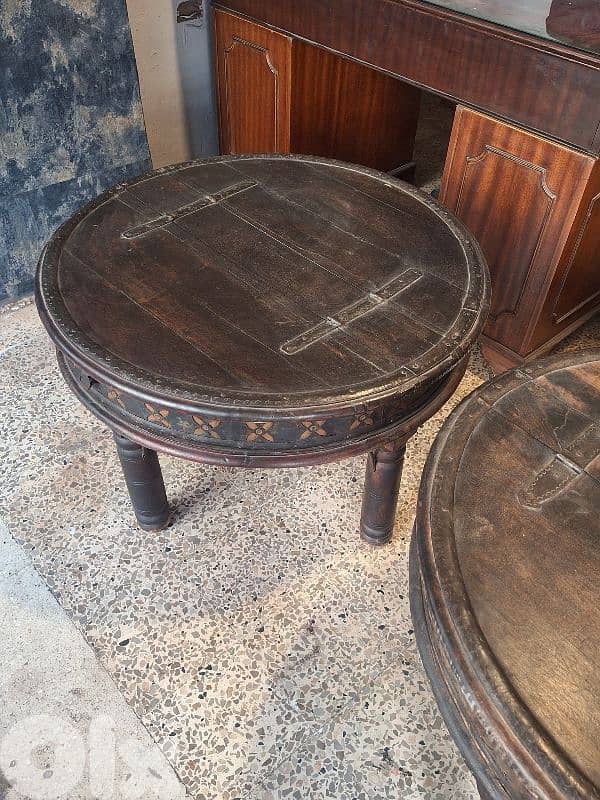 2 antique solid wood and bronze coffee tables 4