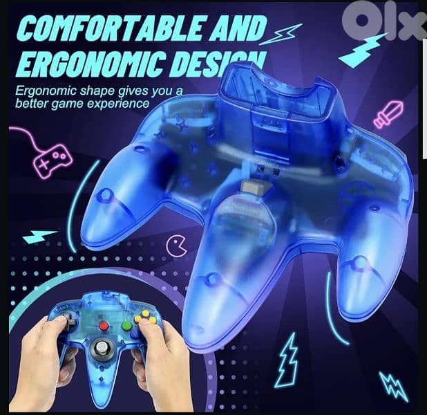 N64 controller 2 packs, Wired 64-bit Joystic (Clear Blue & Green) 7
