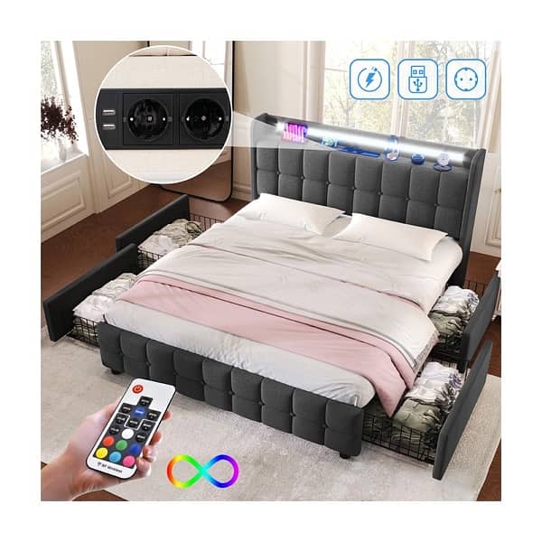 bed with 4 storage drawers Led and power charger jet 1