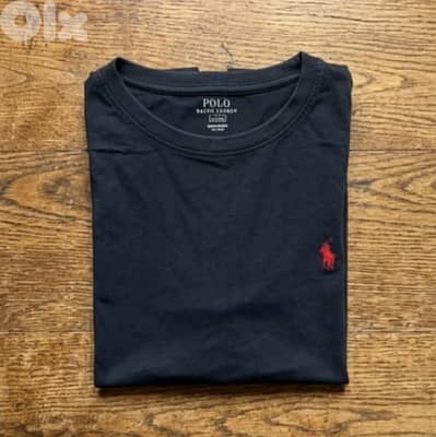 RALPH LAUREN POLO TEE - BLACK TEE WITH RED LOGO - SIZE LARGE