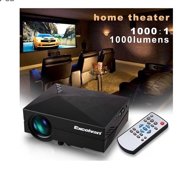 Excelvan Mini LED Projector 800x480cm PC USB HDMI VGA AV SD 4