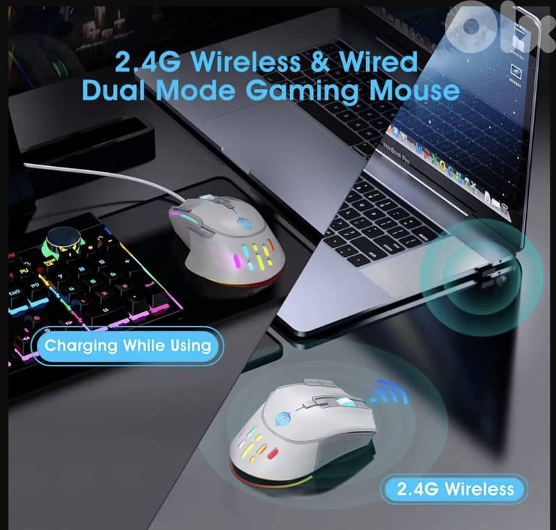 K-Snake BM520 9-button 2.4G RGB Wireless Dual-mode Gaming Mouse 9