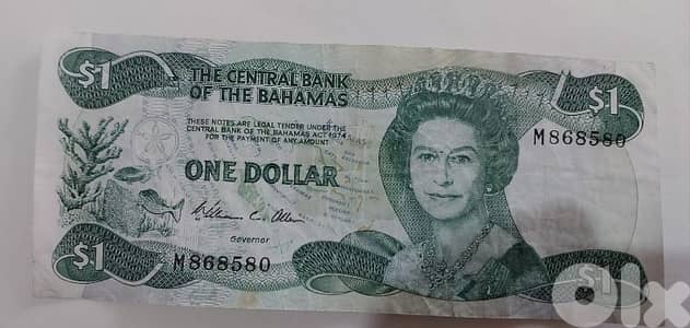 Bahamas Banknote Memorial Queen Elizabeth II year 1974