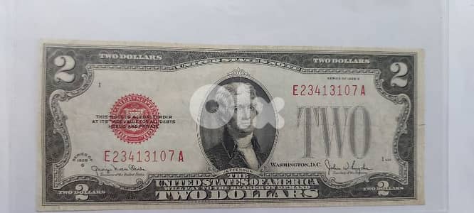 USA Two Dollars Red Seal Banknote year 1928 Memorial