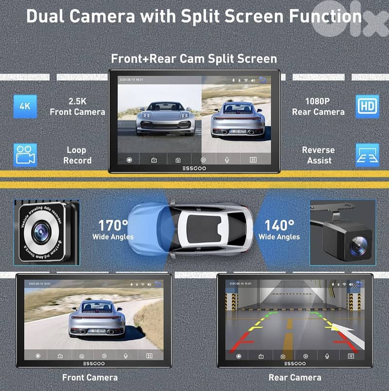 ESSGOO 9" IPS CarPlay Screen, Wireless A-pple CarPlay & Android 8