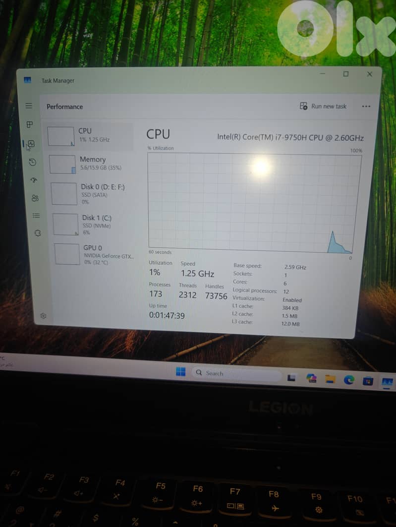 lenovo legion corei7-9750H 1tbssd/128nvme/16/gtx1650 2