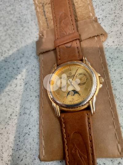 Swistar Triple Calendar Moonphase 18K Gold Plated  Swiss Made