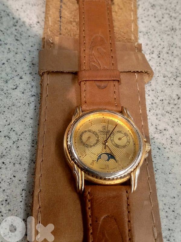 Swistar Triple Calendar Moonphase 18K Gold Plated  Swiss Made 3