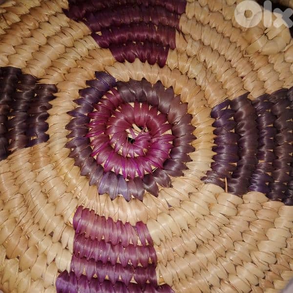 Handmade Straw Circle Bag - Purple Design 1