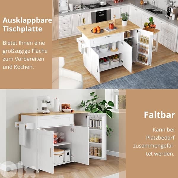 Kitchen Island with Folding Worktop 3