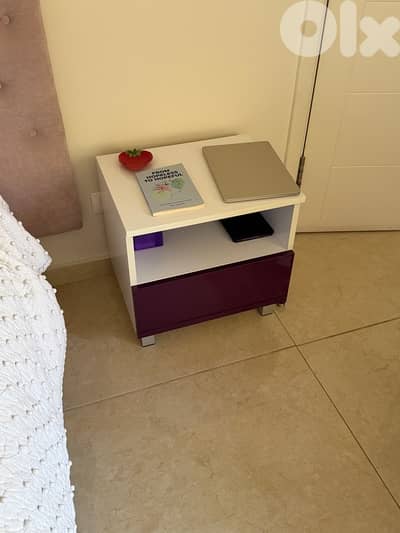 White and Purple Nightstand with Drawer