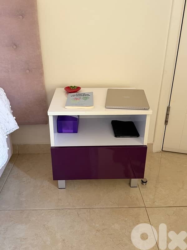 White and Purple Nightstand with Drawer 1