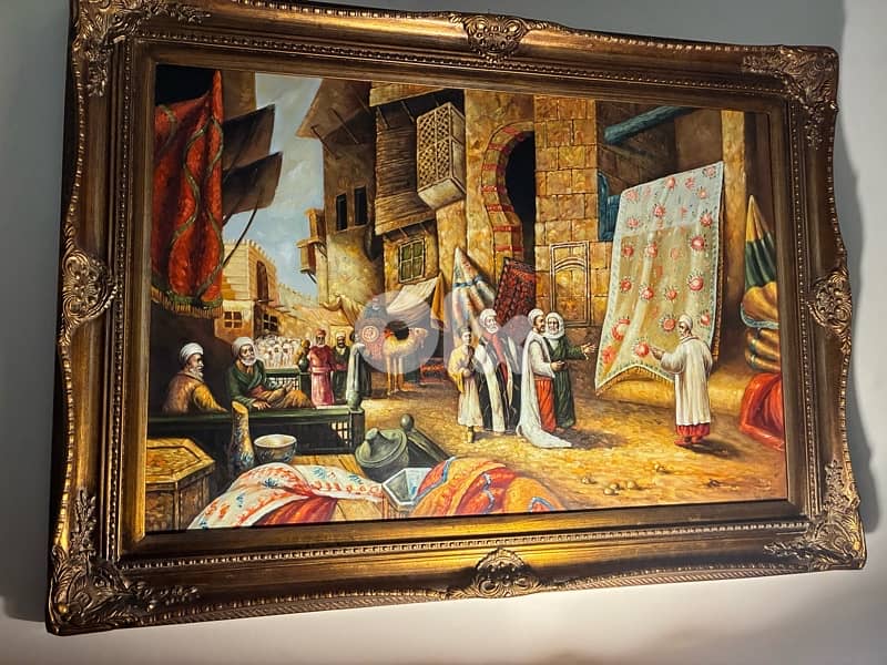 لوحة زيتية راقية /رسم عربي عراقي أصيل/ طابع عربي قديم 3