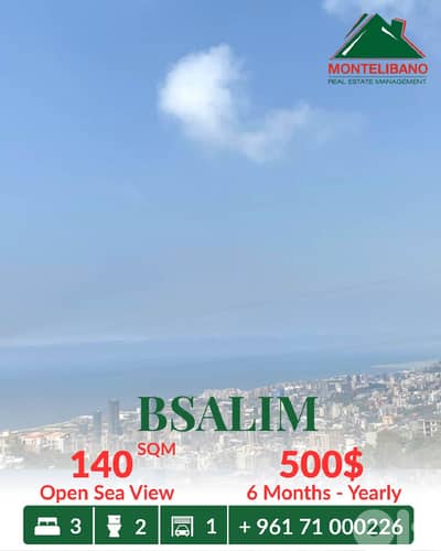 140 sqm Apartment For Rent in Bsalim بصاليم with Open Sea View