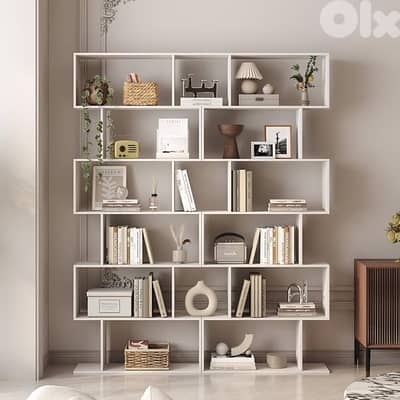 Geometric Bookshelf, 6-Tier S-Shaped Bookcase