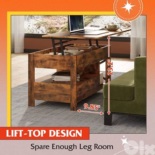 lift top coffee and computer table new in box industrial style 3