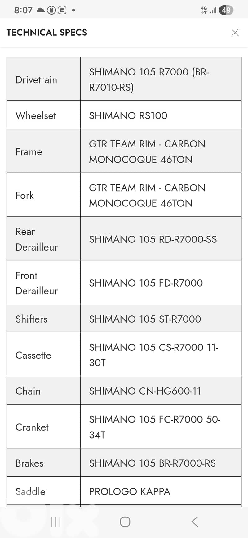 Willier GTR Team Carbon 105 11 speed groupset 4