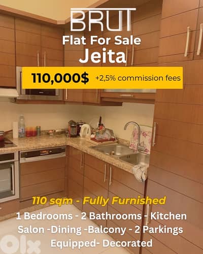 110 sqm studio apartment for sale in Jeita-fully furnished