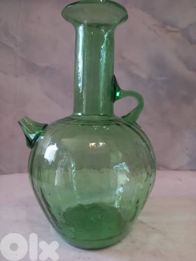 Classic Lebanese green transparent glass water jug (ابريق)