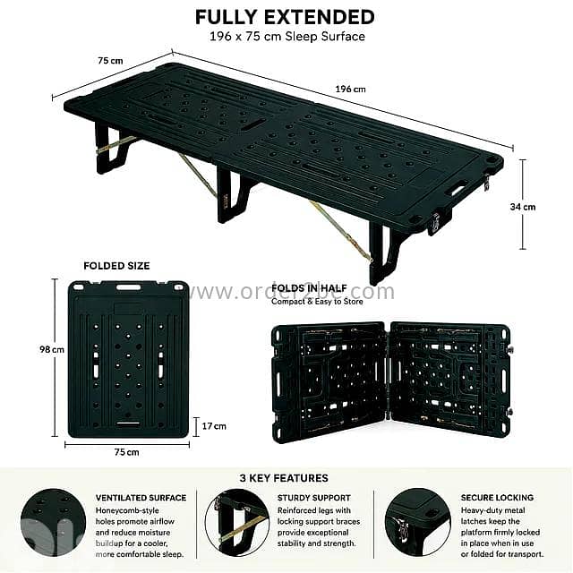 Folding Camping Platform Bed — 196cm Forest Green 6
