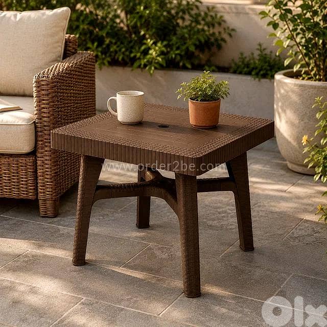 Square Rattan-Style Patio Table with Umbrella Hole 1