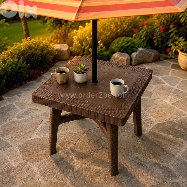 Square Rattan-Style Patio Table with Umbrella Hole 2