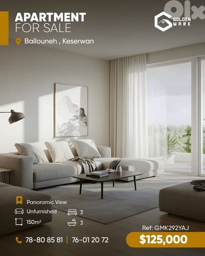 GMK292YAJ - Apartment  For Sale In Ballouneh  - شقة للبيع في بلونة