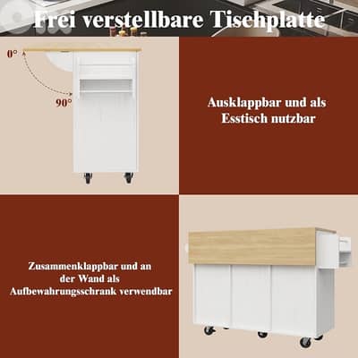 x Kitchen Island with Folding Worktop, Movable Kitchen Trolley