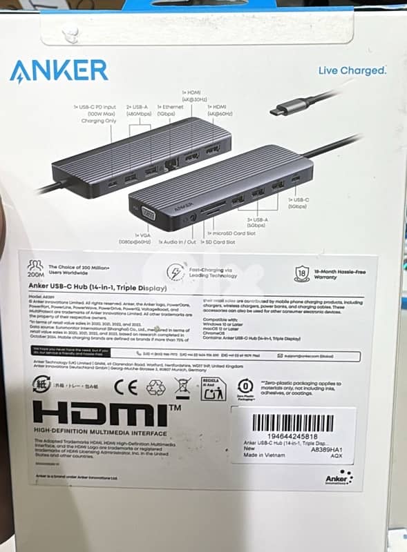 Anker Usb-c Hub 14 in 1 triple display A8389HA1 1