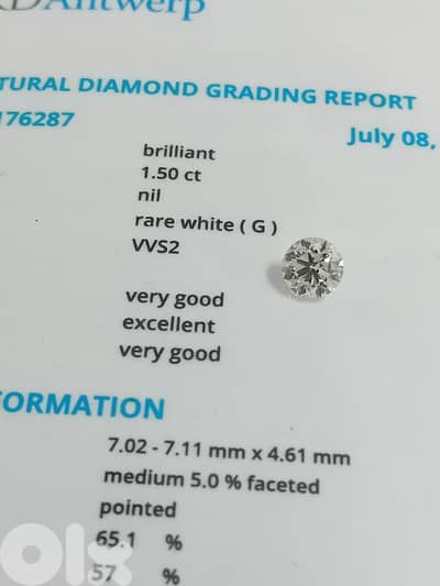 certified diamond 1.5 ct  . G vvs2.6600$