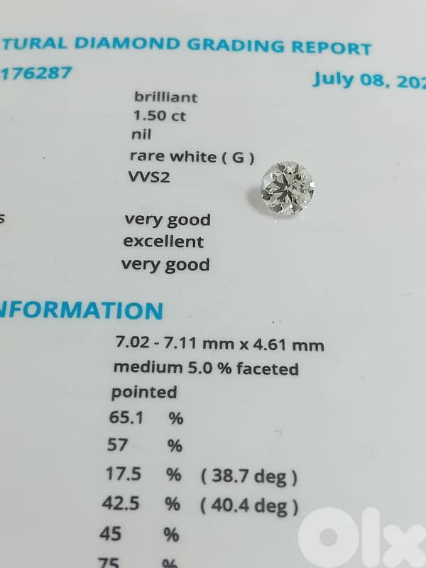 certified diamond 1.5 ct  . G vvs2.6600$ 1