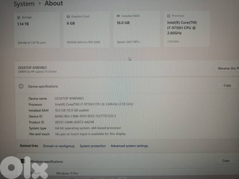 HP Omen 15 Gaming Laptop RTX2060 2