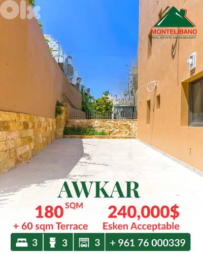 180 sqm Apartment For Sale in Awkar عوكر with 60 sqm Terrace