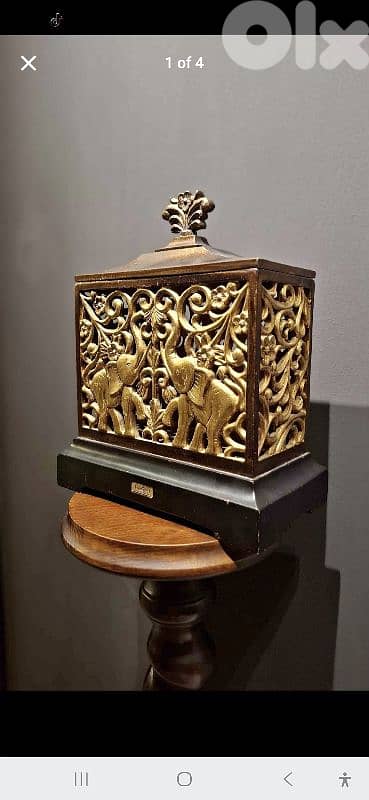 Elite Art Double-Faced Antique Gold Elephant Filigree Box. Antique 2